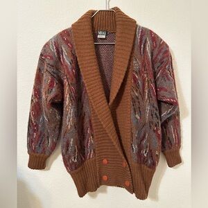🧥 VINTAGE 🧥 MIXAGE Mohair Wool Button Sweater Brown Pattern Double-Breasted